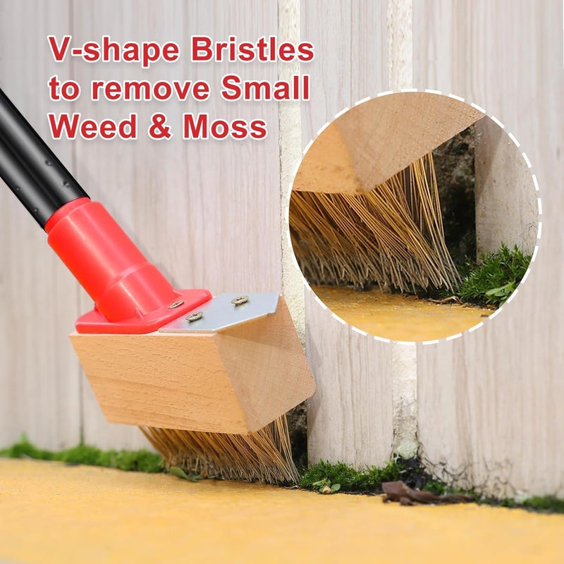 Mitclear Moss Remove Brush with Long Handle(53IN), Deck Crevice Cleaning Tool, Weed Remover with Wire Brush & Metal Blade, Crack Moss Remover for Pavement Driveway Patio Sidewalk Paver(3 Brush Heads) - Image 5